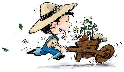Smiling Boy Gardener Stock Illustration