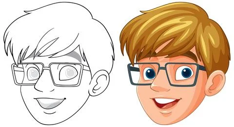 Smiling Boy with Glasses Stock Illustration