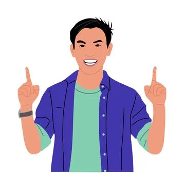 Smiling boy pointing up with fingers vector. Stock Illustration