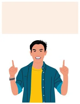Smiling boy pointing up with fingers vector. Stock Illustration