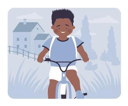 Smiling boy riding bicycle Illustration