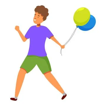 Smiling boy running holding two balloons in his hand 스톡 일러스트