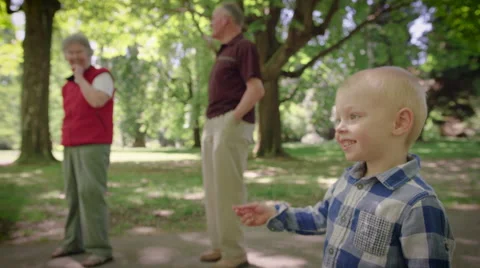 Smiling boy standing in park Stock Footage 64453534