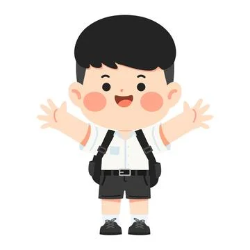 Smiling boy student with backpack ready for school Stock Illustration