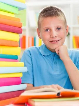 Smiling boy studying Stock Photos