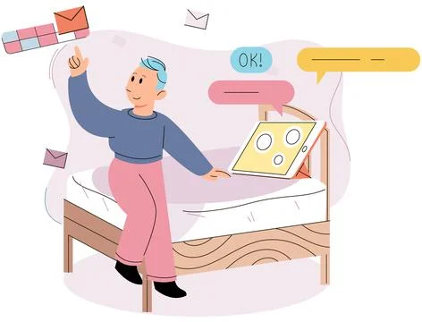 Smiling boy with tablet pc watching movies or studying online. Child using Stock Illustration