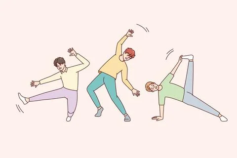 Smiling boys dancing together Illustrazione stock
