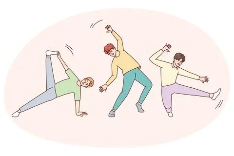 Smiling boys dancing together Stock Illustration
