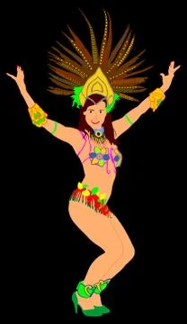 Smiling Brazil carnival dancer vector illustration isolated on black Illustration