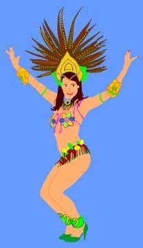 Smiling Brazil carnival dancer vector illustration isolated on blue Illustrazione stock