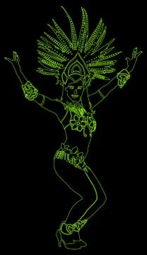 Smiling Brazil carnival dancer vector silhouette isolated on black Stock Illustration