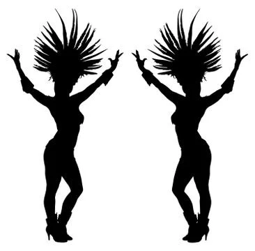 Smiling Brazil carnival dancer vector silhouette isolated on white Illustrazione stock