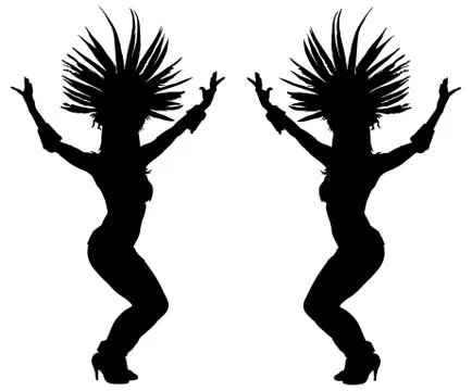 Smiling Brazil carnival dancer vector silhouette isolated on white 스톡 일러스트