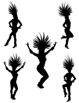 Smiling Brazil carnival dancer vector silhouette isolated on white 스톡 일러스트