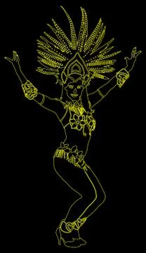 Smiling Brazil carnival dancer vector silhouette isolated on black 스톡 일러스트