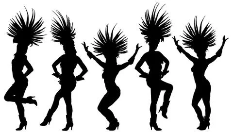 Smiling Brazil carnival dancer vector silhouette isolated on white Illustrazione stock