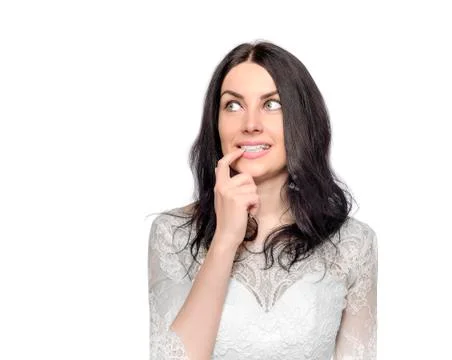 Smiling bride thinking. Stock Photos