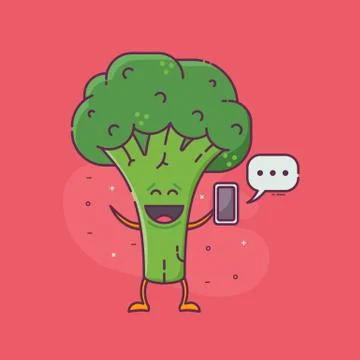 Smiling Broccoli Character Messaging Stock Illustration