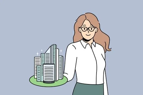Smiling broker with building model Stock Illustration
