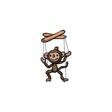 Smiling brown monkey puppet doll in cap vector illustration Illustrazione stock