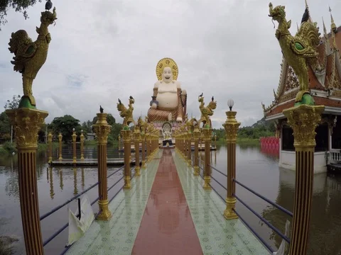 Smiling Buddha of wealth statue of an overall plan Stock Footage 72239431