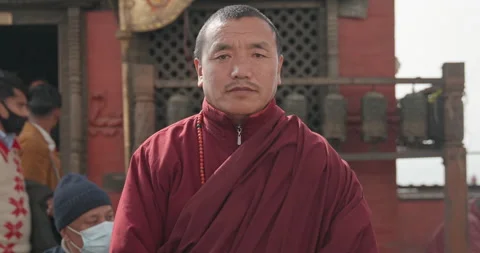 Smiling Buddhist Monk Faces of Nepal at Sacred Temple Stock Footage 320610729