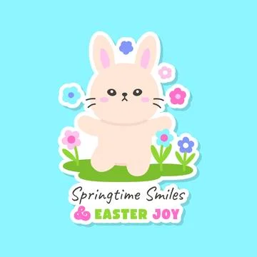 Smiling Bunny Surrounded by Spring Flowers with Easter Joy Message Stock Illustration