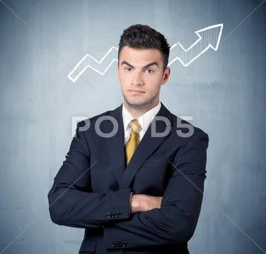 Smiling business guy with graph arrow Stock Photos