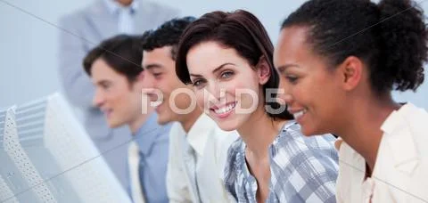 Smiling business people showing diversity Stock Photos
