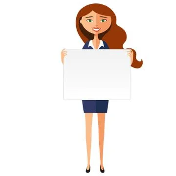 Smiling business woman with banner. Friendly young woman standing with board  Stock Illustration