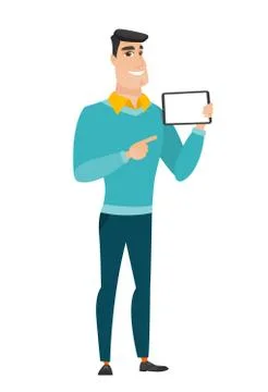 Smiling businessman holding tablet computer Stock Illustration