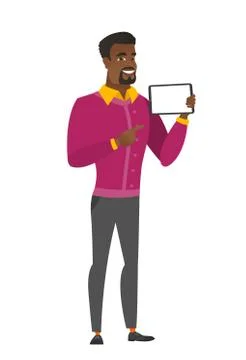 Smiling businessman holding tablet computer Stock Illustration