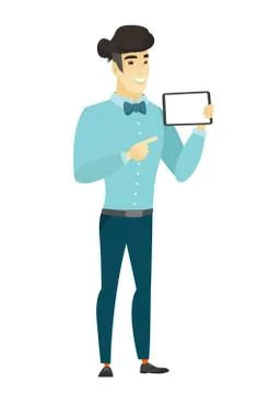Smiling businessman holding tablet computer Stock Illustration