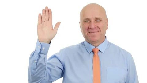 Smiling Businessman Image Looking Presentable Make Hello Hand Gesture Saluting Video stock 75718825