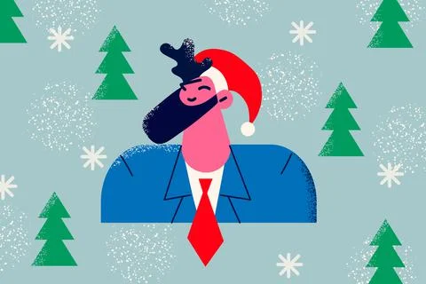 Smiling businessman in Santa hat celebrate New Year Stock Illustration