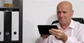 Smiling Businessman Social Network Touch Pad Tablet Connection Sending Messages 4k or 4k+ Resolution