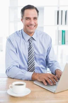 Smiling businessman using his computer Stock Photos