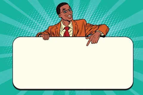 Smiling businessmen presenting empty board Stock Illustration