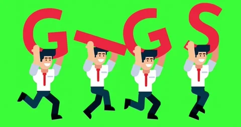 Smiling Businessmen Run While Holding GIGS Letters Stock Footage 312902632