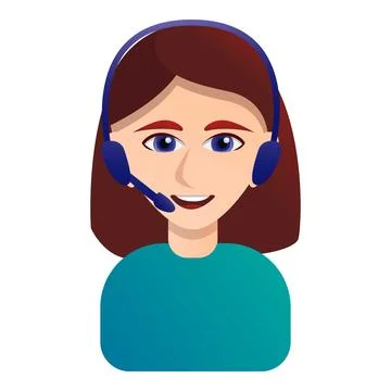 Smiling call center operator icon, cartoon style Stock Illustration