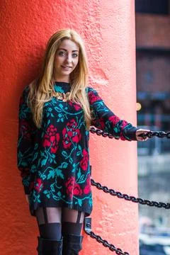 Smiling for the camera the Albert Dock Stock Photos