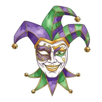 Smiling Carnival Mask Jester Hat Art Stock Illustration