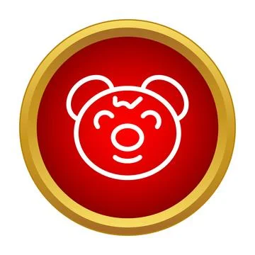 Smiling cartoon bear head icon on red button Stock Illustration