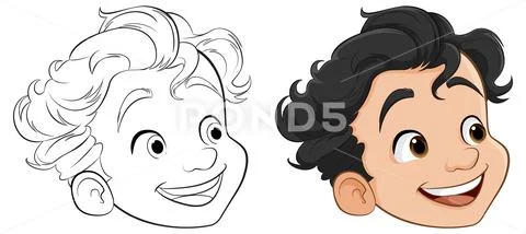 Smiling Cartoon Boy with Outline for Coloring Pages: Royalty Free ...