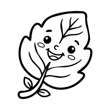 Smiling cartoon leaf character with arms and face in simple line ar イラスト素材