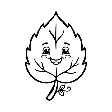 Smiling cartoon leaf character with face and stem isolated Stock Illustration
