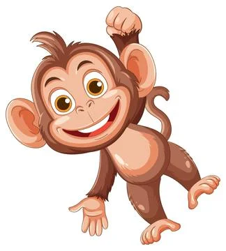 Smiling Cartoon Monkey Waving with Raised Arm Stock Illustration