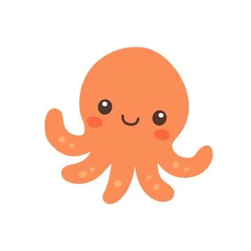 Smiling cartoon octopus. Flat vector marine animal illustration for kids ocean Stock Illustration