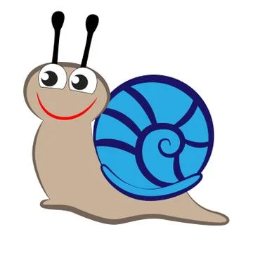 Smiling cartoon snail with a shell on its back. Illustrazione stock