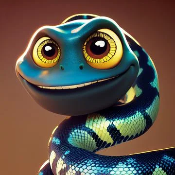Smiling cartoon snake with big eyes. Stock Illustration